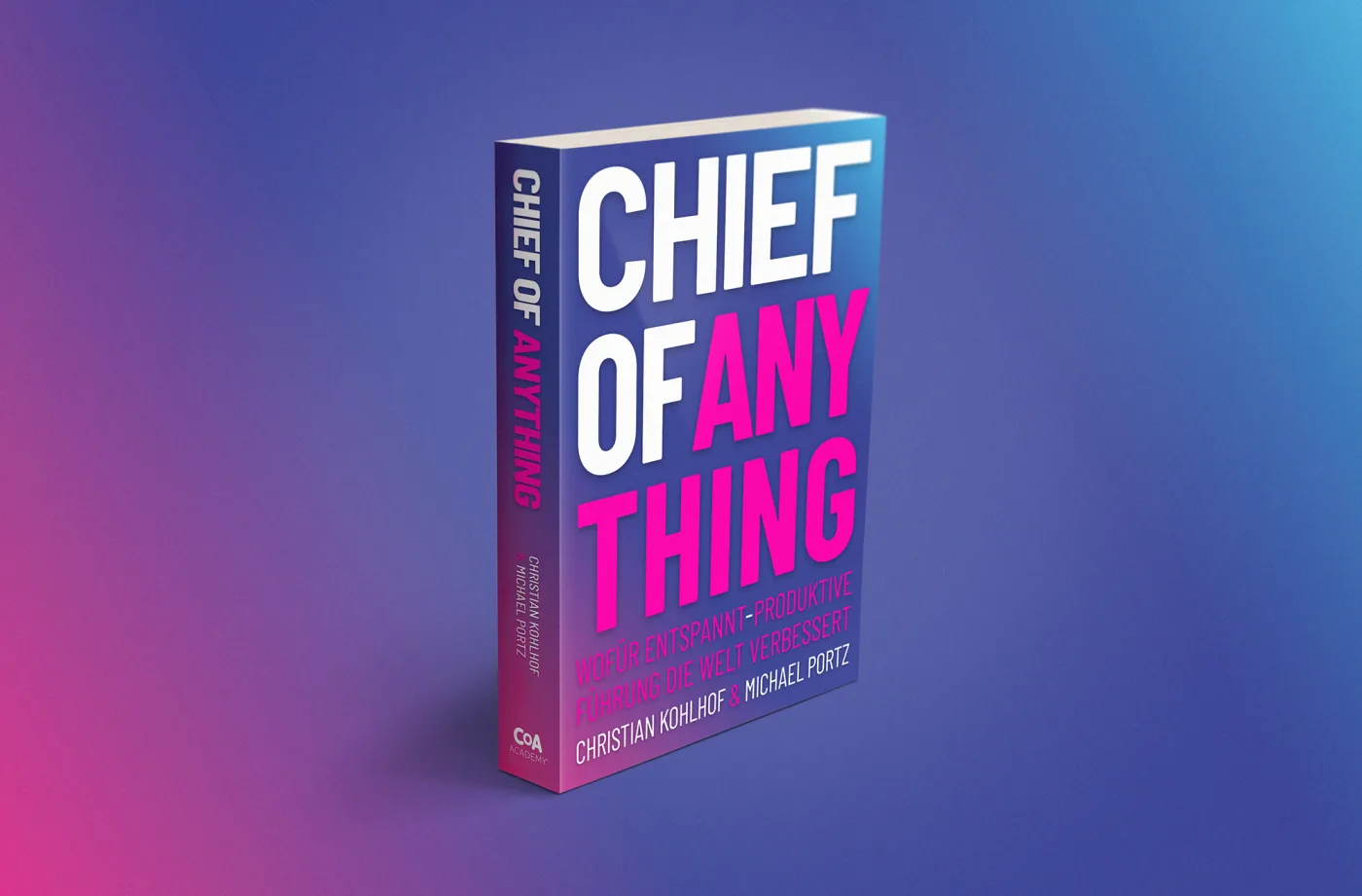 Chief of Anything book on a blue and magenta gradient