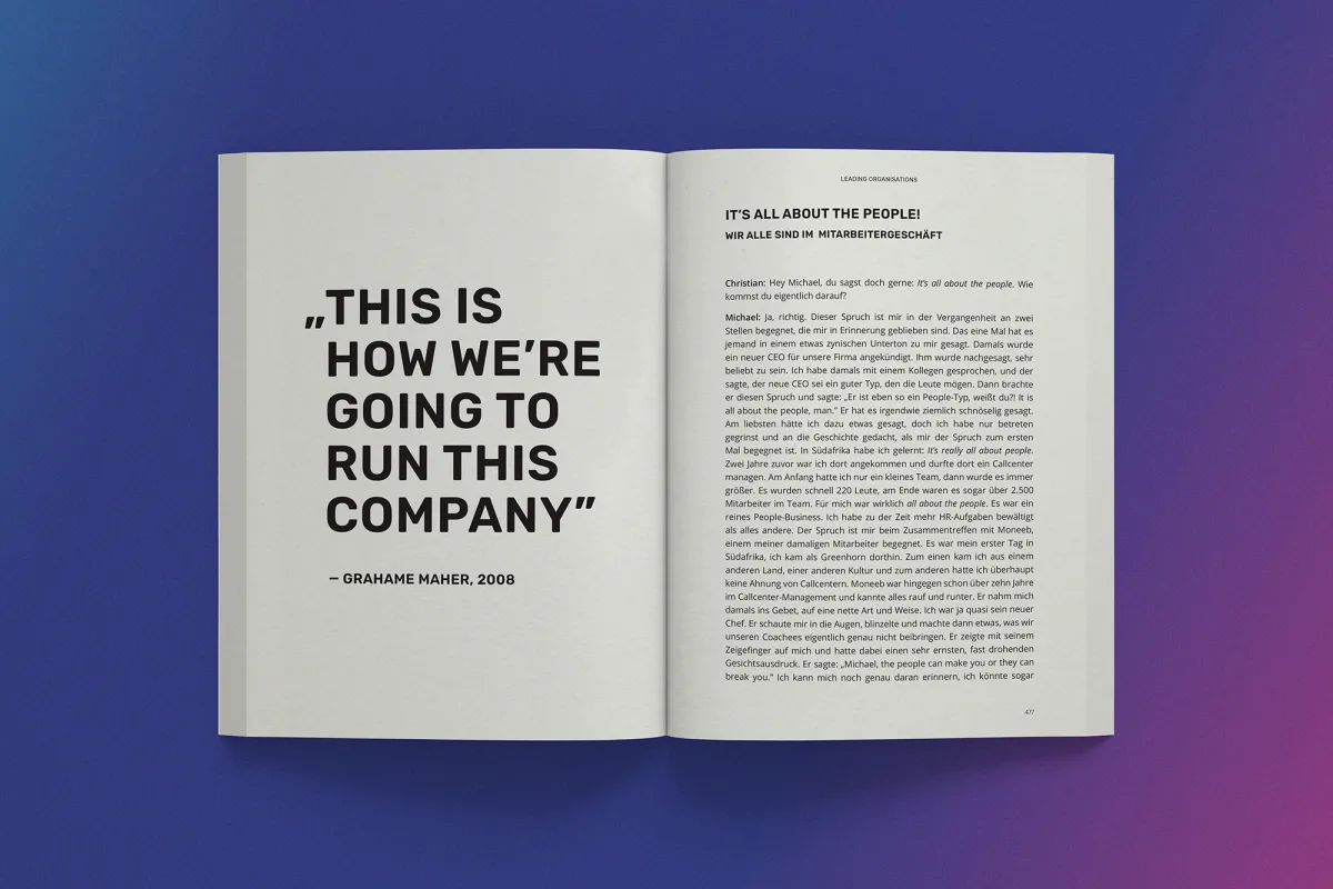 Chief of Anything book, open spread with the pull quote “This is how we’re going to run this company”